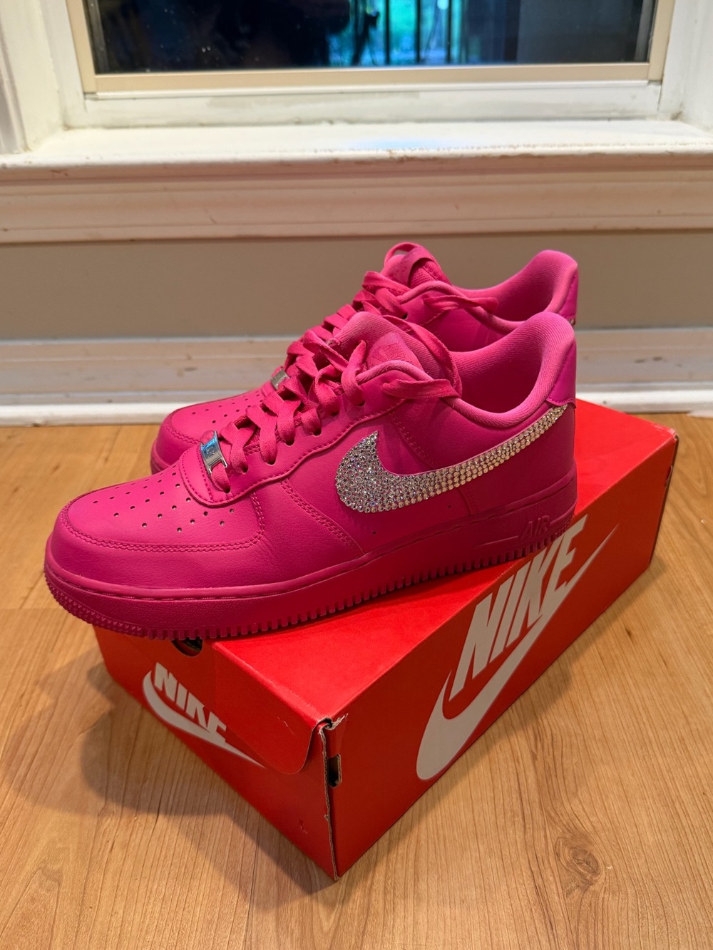 Nike Hot Pink Air Force 1 Low with Rhinestone Swoosh